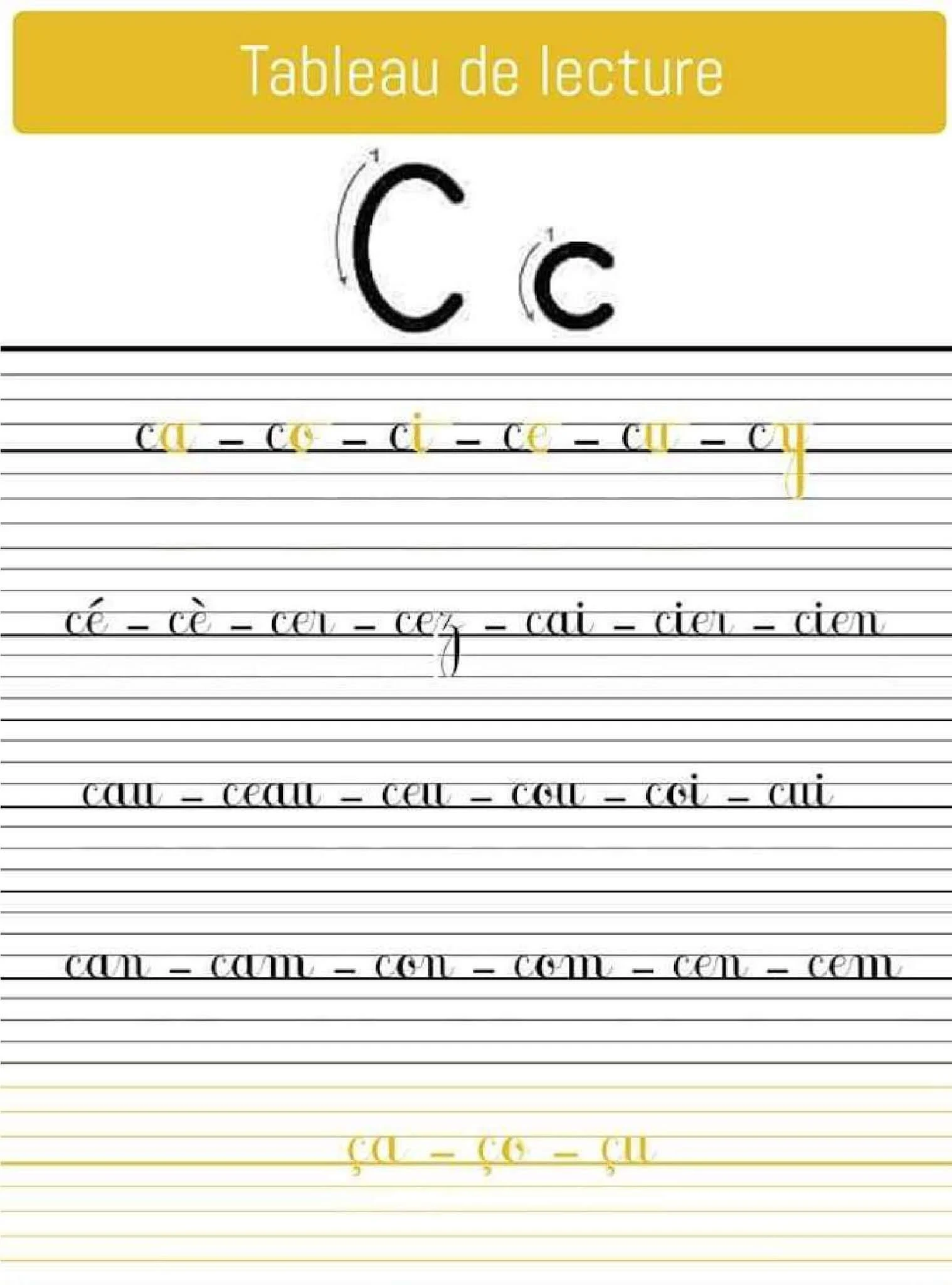 Tableu de Lecture Cursive /C/