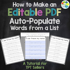 How to Make an Editable PDF that Auto-Populates Words from a List. A Tutorial for TPT Sellers | Apples to Applique