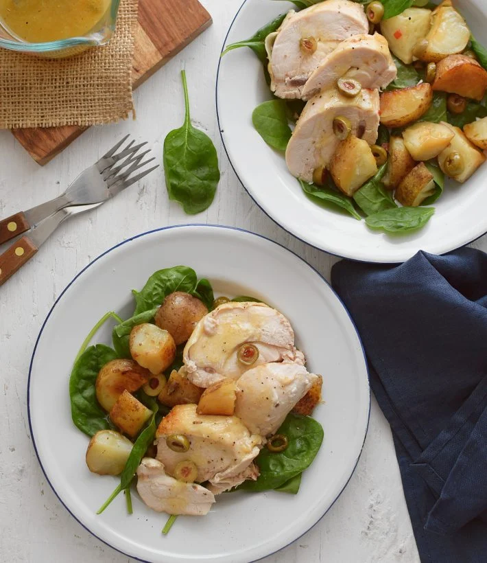 Receta de pollo con papas al horno con vinagreta de limones asados