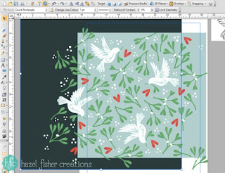 Spoonflower Ditsy Mistletoe design challenge - my Mistletoe and Dove design, work in progress vector pattern design made in Serif Drawplus by Hazel Fisher Creations