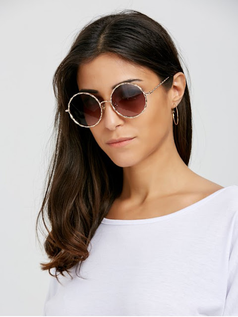 Wavy Metallic Frame Leg Ombre Round Sunglasses