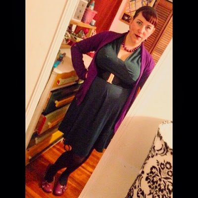 A Pretty Pinup Fashion OOTD for Plus Size and a Really Comfy Outfit for Work in Jade Green and Purple