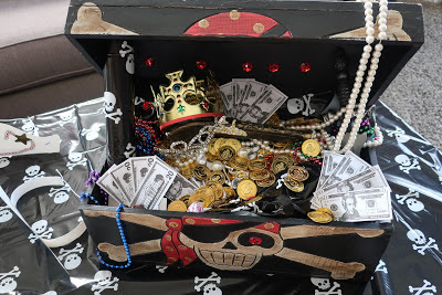 Pirate Theme Birthday Party DIY Treasure Chest with Dollar Store Loot