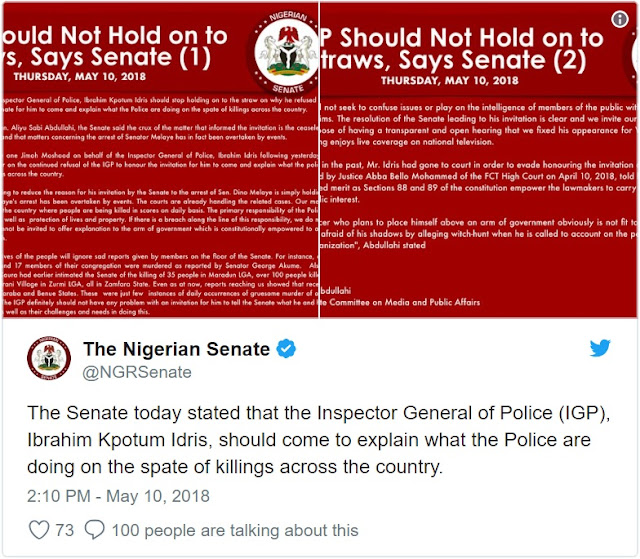 Senate issues fresh summons to IG over spates of killings