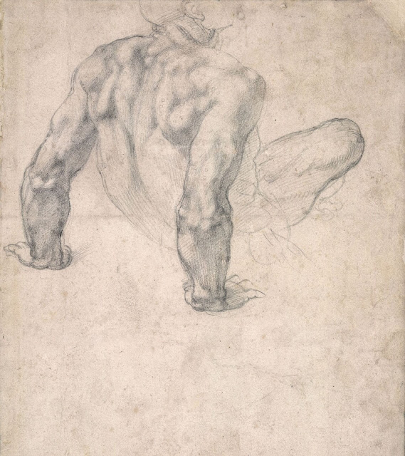 Michelangelo, Σπουδή για την "Τελευταία κρίση", μαύρη κιμωλία σε χαρτί (περίπου 1534-36). © The Trustees of the British Museum