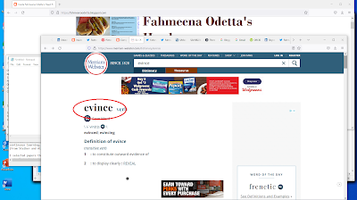 Screenshot showing definition of word evince from merriam-webster.com
