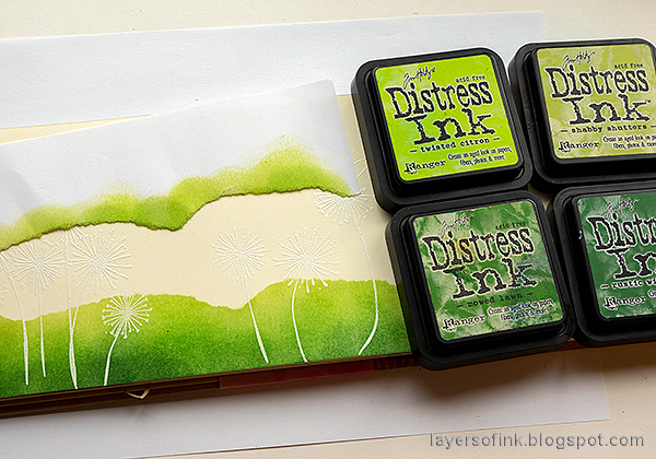 Layers of ink - Dandelion Fields Tutorial by Anna-Karin Evaldsson. Ink with distress ink.