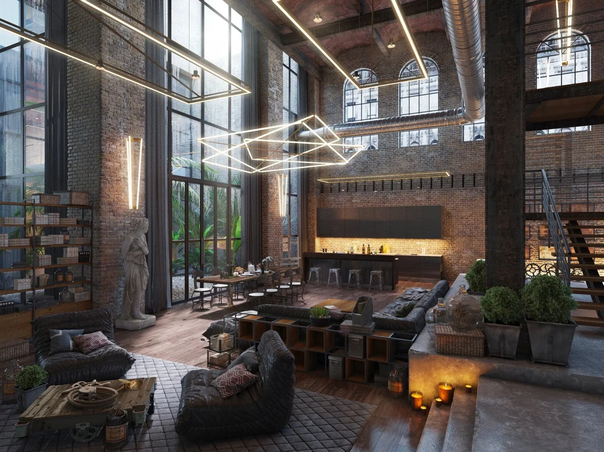 Loft Living Room Design With Modern Industrial Style - RooHome | Designs \u0026 Plans