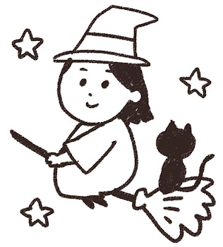 魔女と黒猫のイラスト（ハロウィン）線画