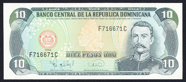 Dominican Republic currency 10 Pesos Oro banknote 1996 Matías Ramón Mella