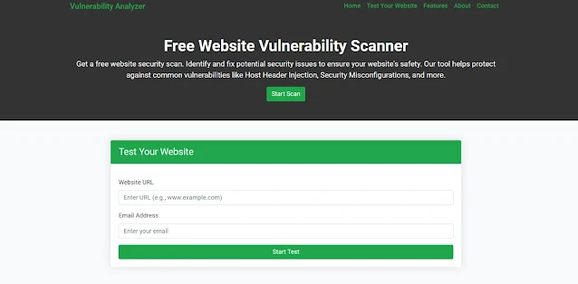 Screenshot of the free tools webpage where you can access security assessment tools.