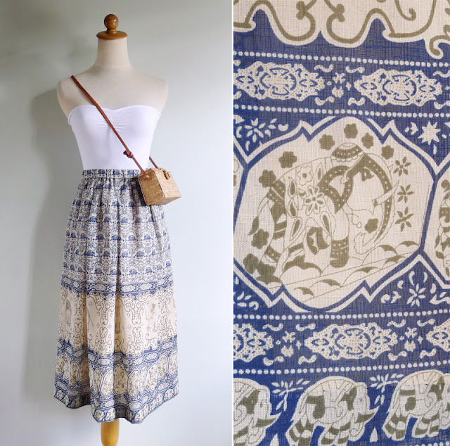 vintage novelty print elephant paisley skirt