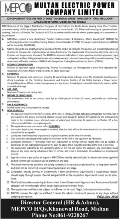 Multan Electric Power Company MEPCO Jobs 2023 - Latest Advertisement