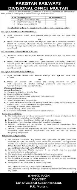 Pakistan Railways Jobs 2022 Divisional Office Multan