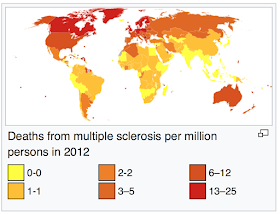 The further away from the equator you live, the greater the risk of MS