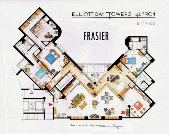 Plano del apartamento de Frasier Crane. Frasier. Planos de apartamentos de series de televisión