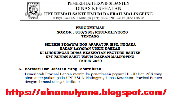   Lowongan Kerja Rekrutmen Pegawai Non PNS RSUD Malingping (Banten) Tahun 2020 