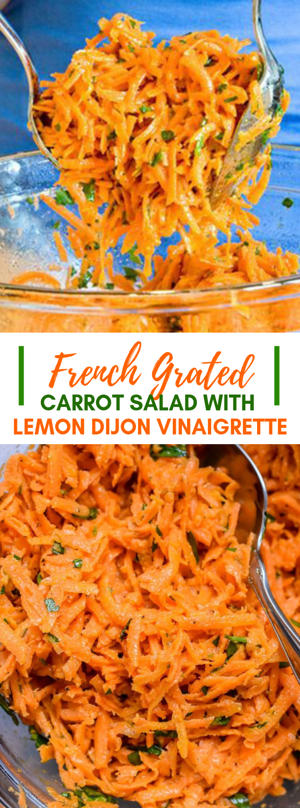 French Grated Carrot Salad with Lemon Dijon Vinaigrette #vegetarian #salad