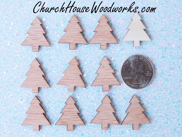 Tiny Wooden Christmas Tree Ornaments - DIY Christmas Wreath Ideas Craft Projects- Christmas Village Winter Scenery Set Supplies And Decorations Miniatures