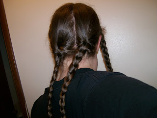 Two back braids for plaited chignon.