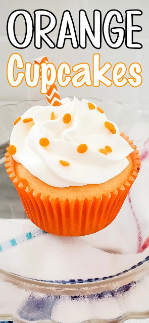 Orange Creamsicle Cupcake on a glass plate with a recipe title text overlay.