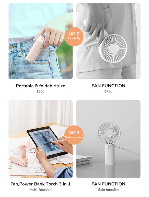 Rechargeable Small Pocket Fan With Power Bank Flashlight