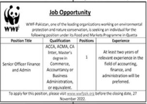 Latest Management jobs and others Government jobs in WWF Pakistan closing date is around undefined NaN, NaN, see exact from ad. Read complete ad online to know how to apply on latest WWF Pakistan job opportunities.