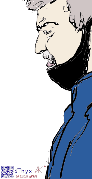 @iThyx цифровой цветной скетч. Лицо седого мужчины с чёрной маской, . Автор рисунка: художник #iThyx