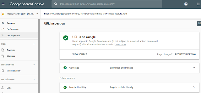 Google Search Console URL Inspection Tools