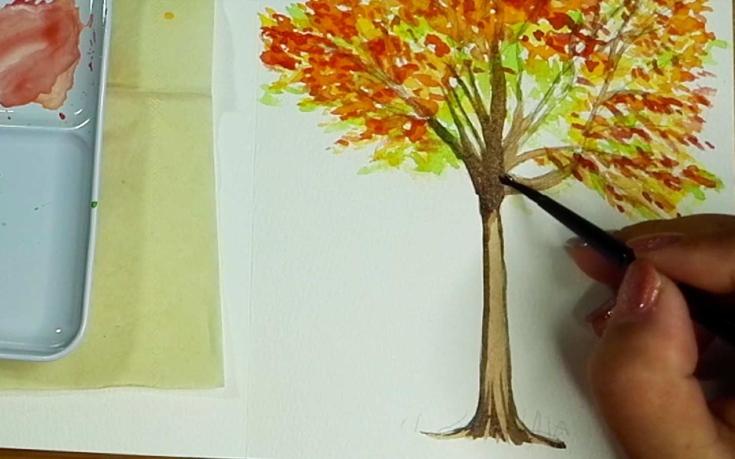 How to draw a watercolor autumn tree step by step tutorial easy