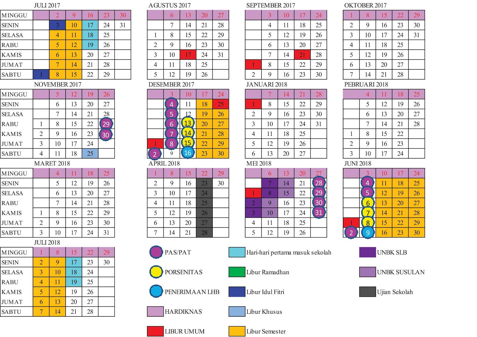 KALENDER PENDIDIKAN SMP MUHAMMADIYAH 2017/2018  SMP 