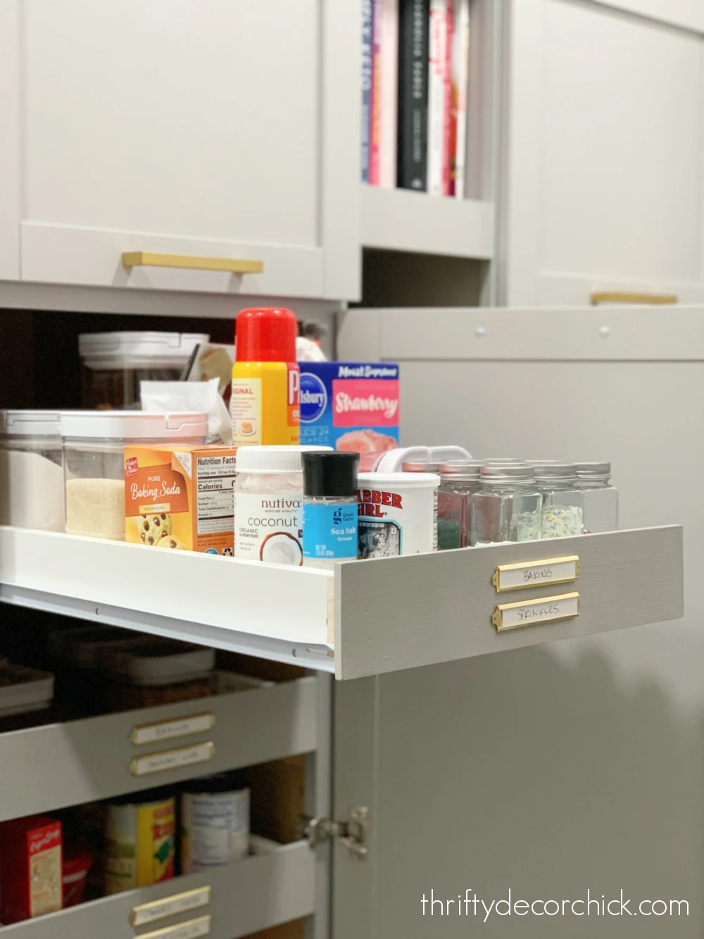 DIY pull out shelves for canned goods