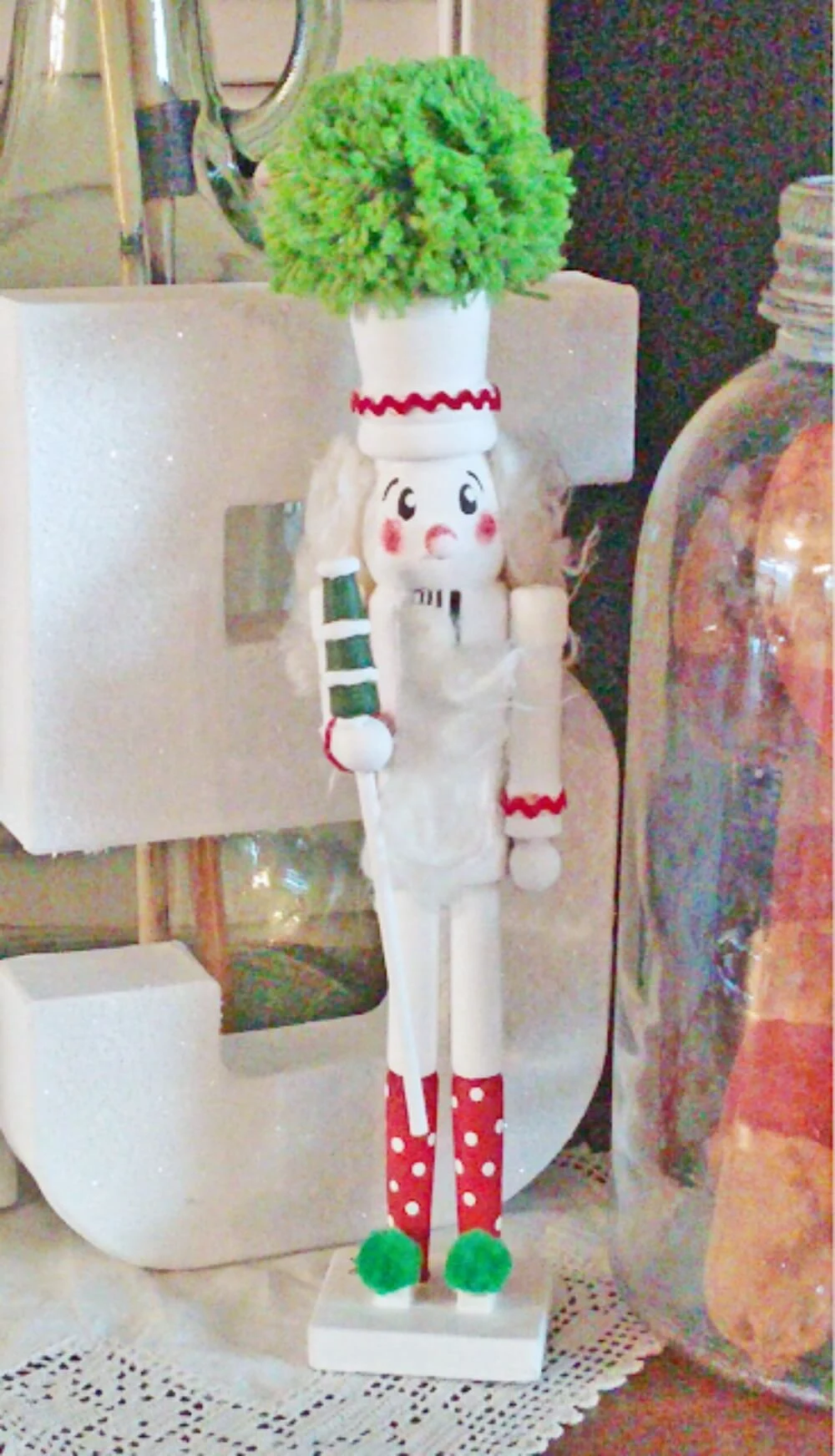 white nutcracker Dollar Store Nutcracker Makeover
