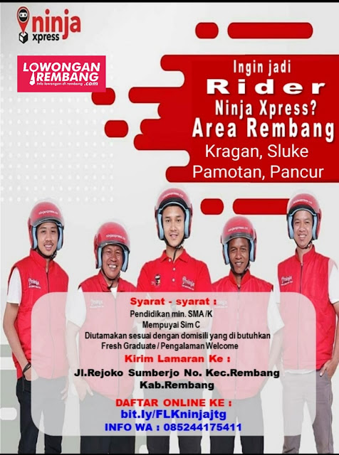 Lowongan Kerja Rider Ekspedisi Ninja Express Rembang Kragan Sluke Pamotan Pancur