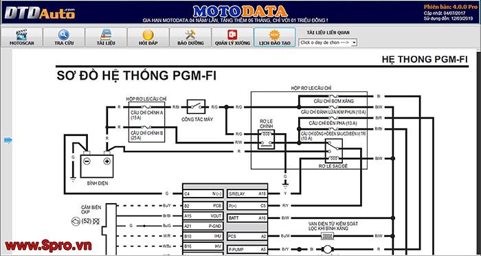 Giao diện phần mềm MOTODATA - Tra cứu sơ đồ nguyên lý