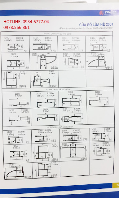 Mặt cắt nhôm Xingfa hệ 2001 (hệ cửa lùa)-01