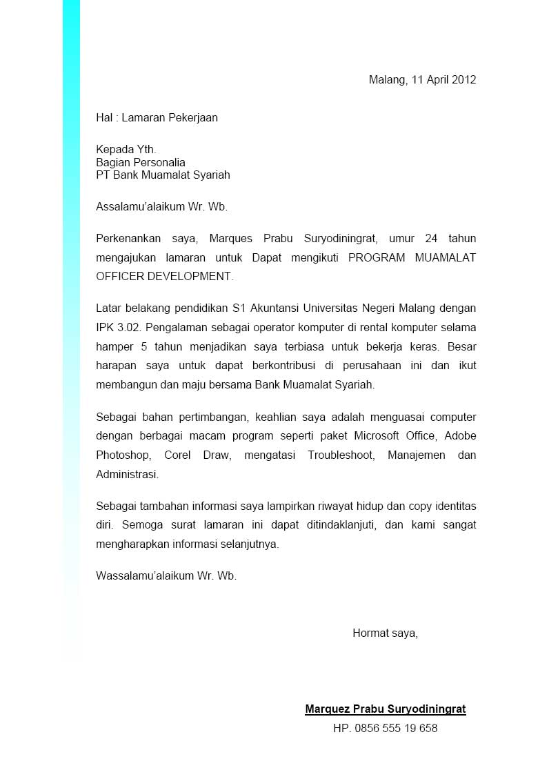 Format Surat Lamaran UM Career