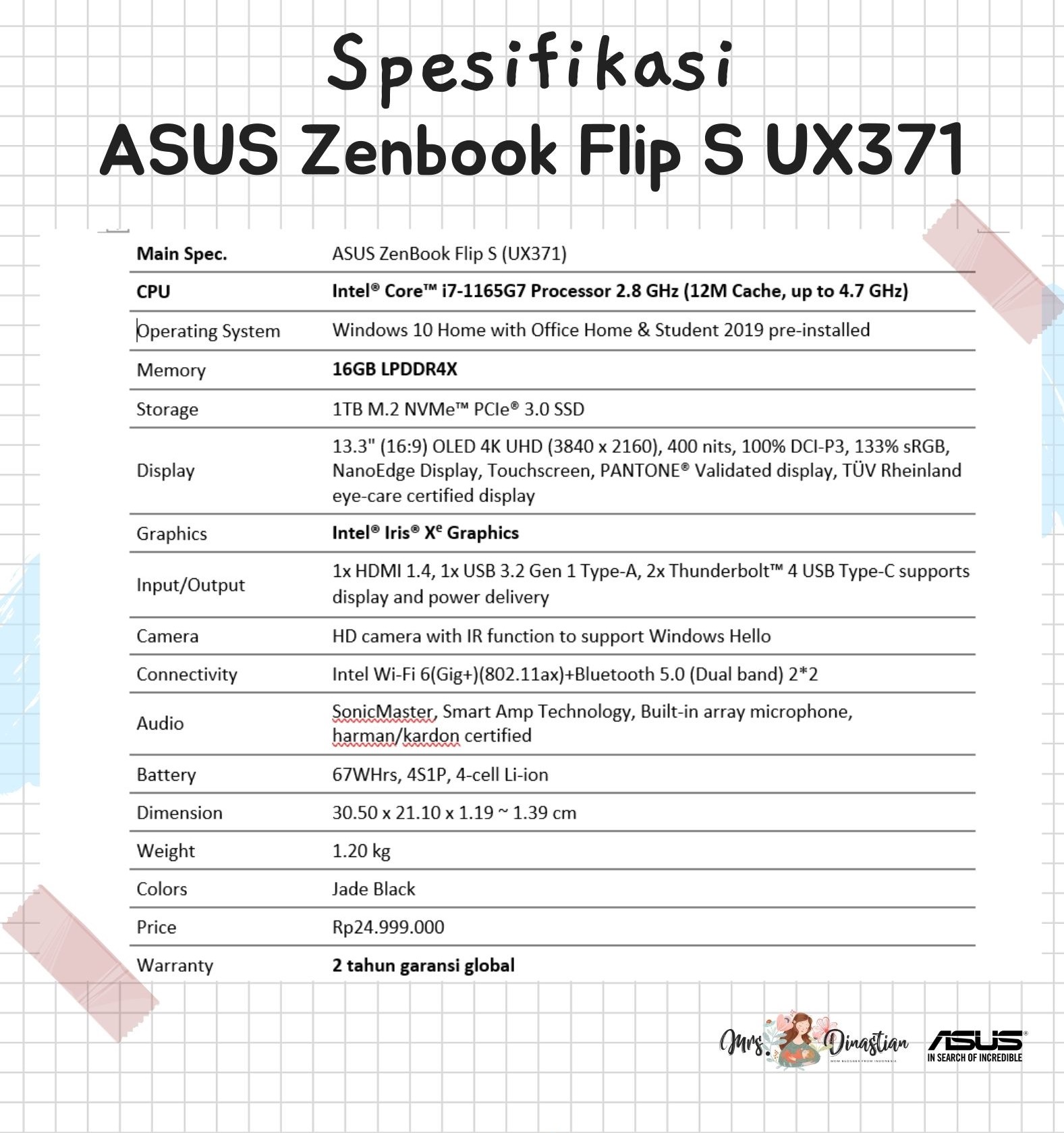 Spesifikasi ASUS Zenbook Flip S UX371