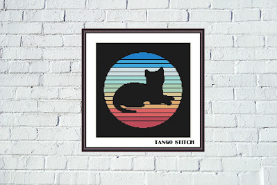 Black kitten silhouette cute animals cross stitch pattern - Tango Stitch