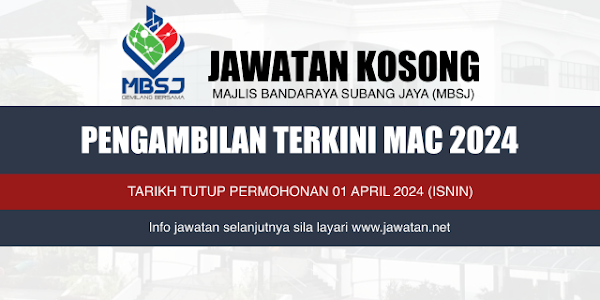 Jawatan Kosong Majlis Bandaraya Subang Jaya (MBSJ) 2024