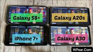 مقارنة Galaxy A30 Vs A20s Vs S8 Plus Vs iPhone 7 plus في تشغيل الألعاب