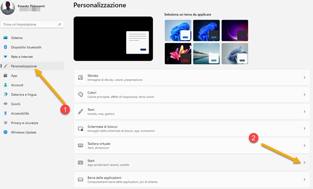 personalizzare start di windows 11