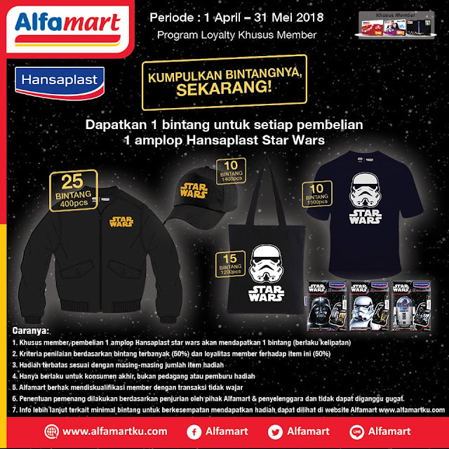 Dapatkan 1 bintang untuk setiap pembelian 1 amplop Hansaplast Starwars dan menangkan berbagai hadiah serunya! Periode 1 April - 31 Mei 2018