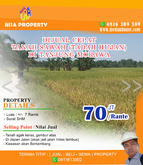 dijual tanah sawah tadah hujan padat di tanjung morawa