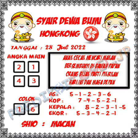 Prediksi Dewa Bumi Togel Hongkong Kamis 28 Juli 2022