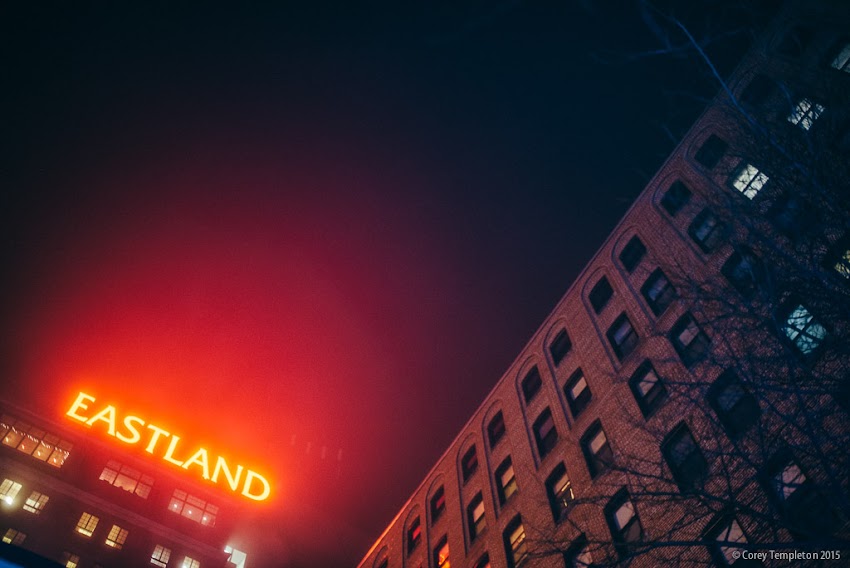 Portland, Maine USA December 2015 photo by Corey Templeton. A view from last evening, looking up at the old Eastland sign atop the Westin Portland Harborview Hotel. 