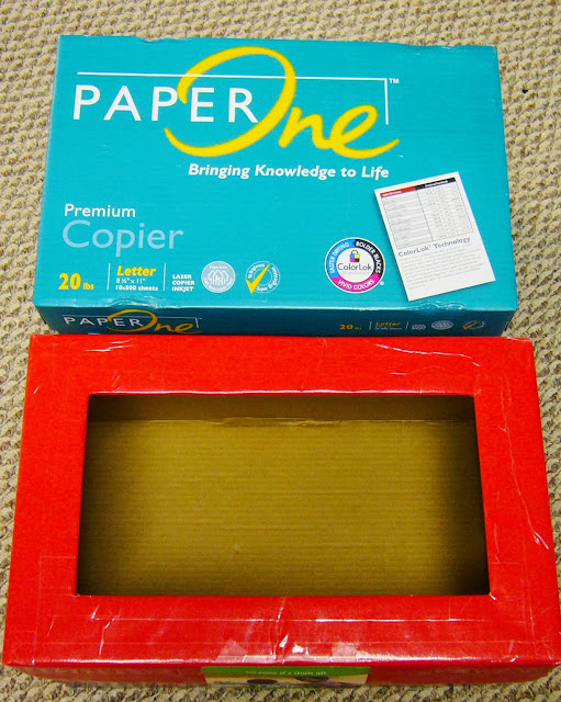 Copy paper box turned into Operation Christmas Child collection box.