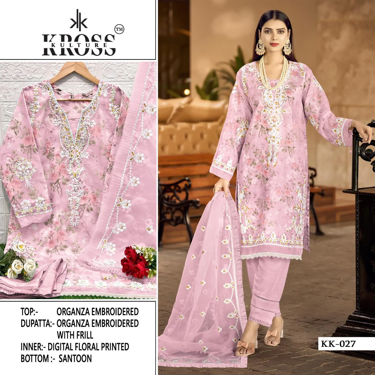 Kk 027 Kross Kulture Organza Handwork Pakistani Salwar Suits