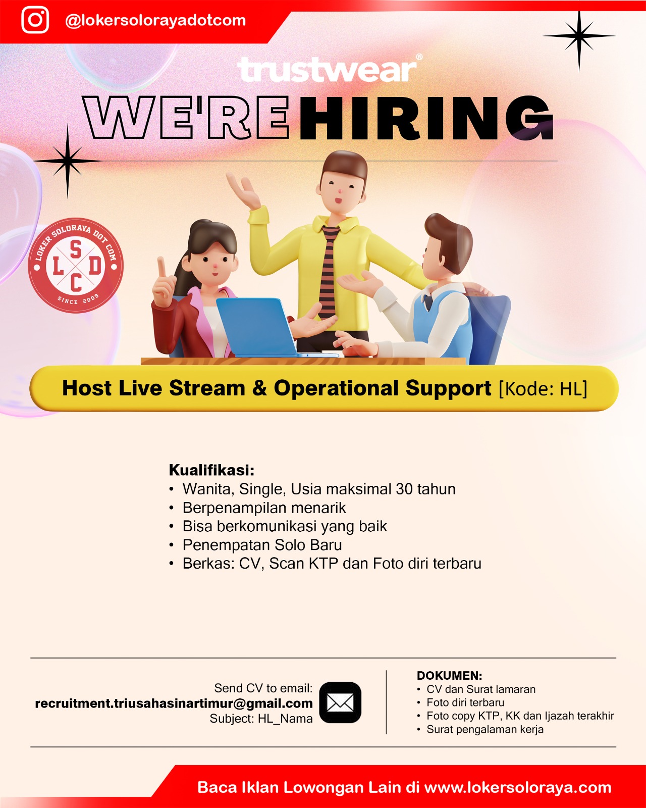 Loker Content Planner, Quality Control, Host Live Stream, dll di PT Tri Usaha Sinar Timur Sukoharjo