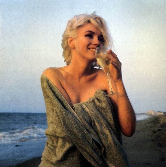 Beautiful Marilyn Monroe in a Green Towel on Santa Monica 